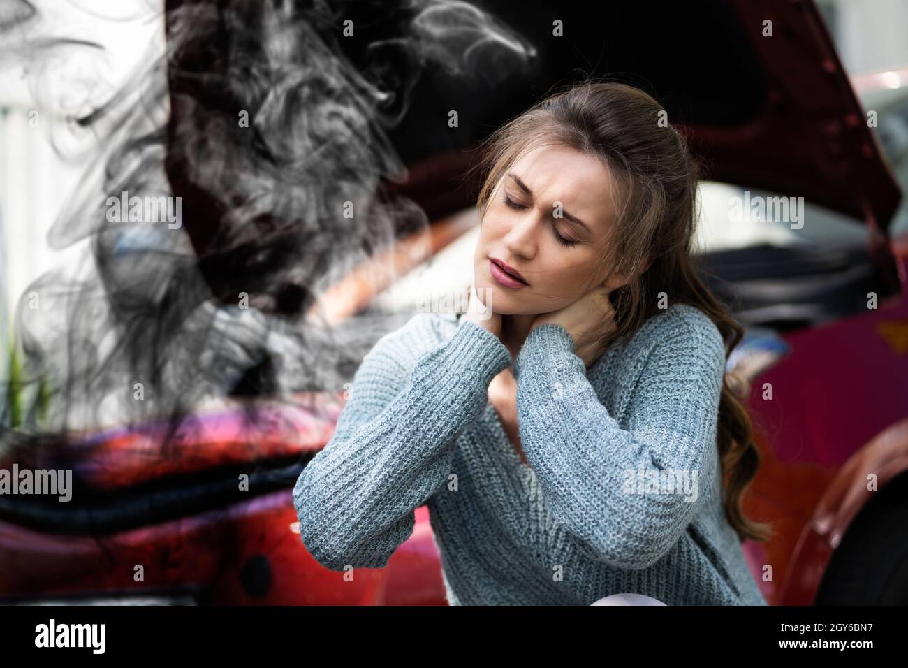 Neck Pain After Car Accident. Injury Claim And Stress Stock Photo Alamy