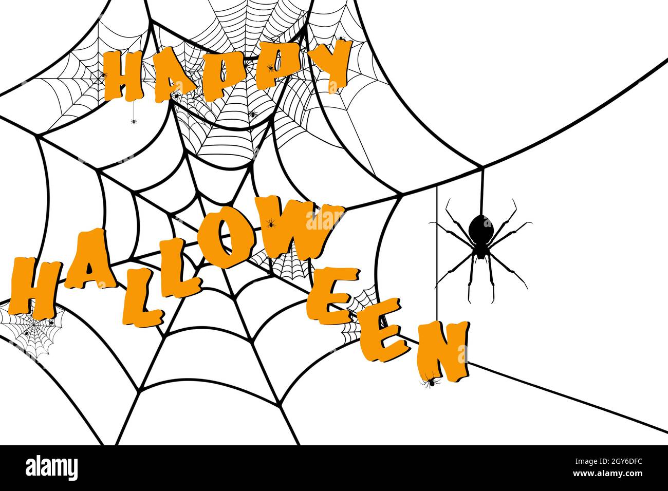 Halloween Concept background with a spiders are making webs and the characters Happy Halloween on the webs. Stock Photo
