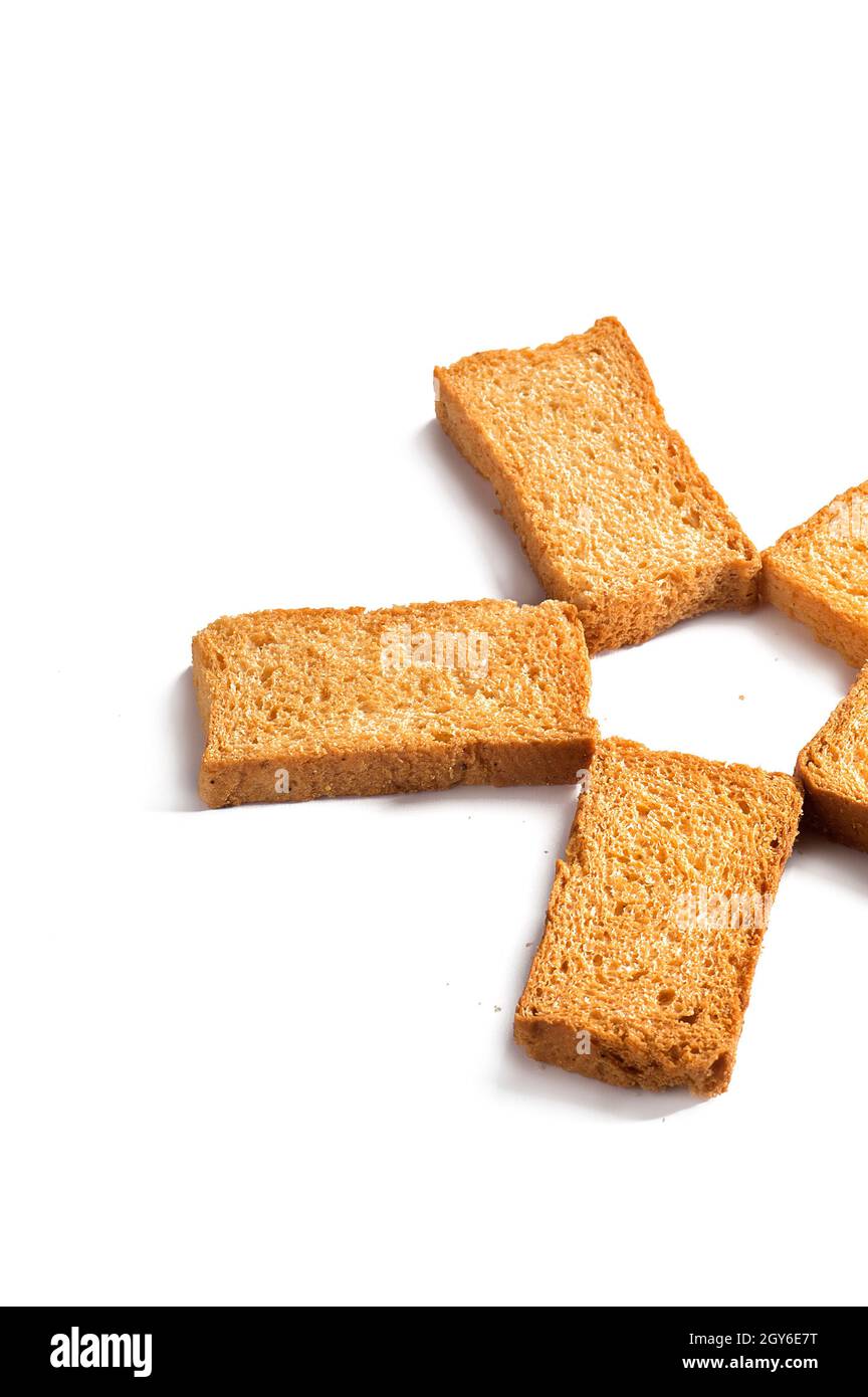 Rusk or toasts on a white background Stock Photo - Alamy