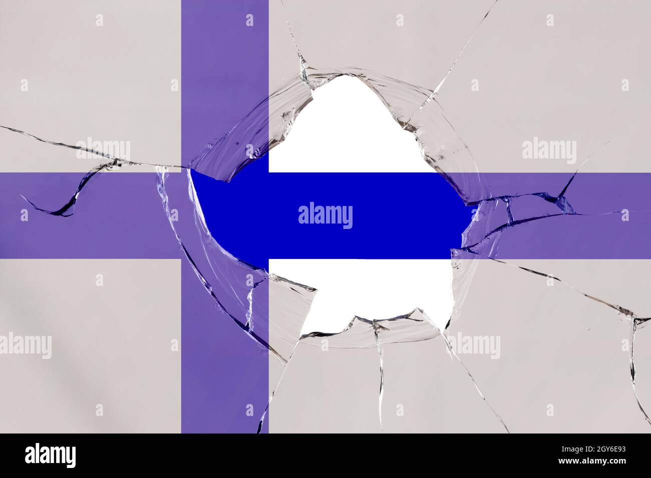 Flag of Finland on a on glass breakage Stock Photo - Alamy