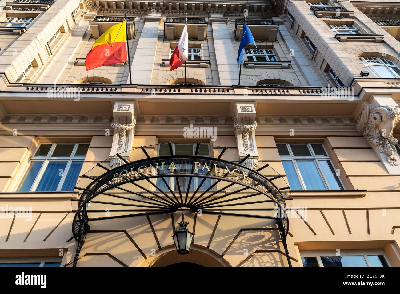 Warsaw, Poland - September 1, 2018: Facade of the Polonia Palace Hotel in the old town of Warsaw, Poland Stock Photo