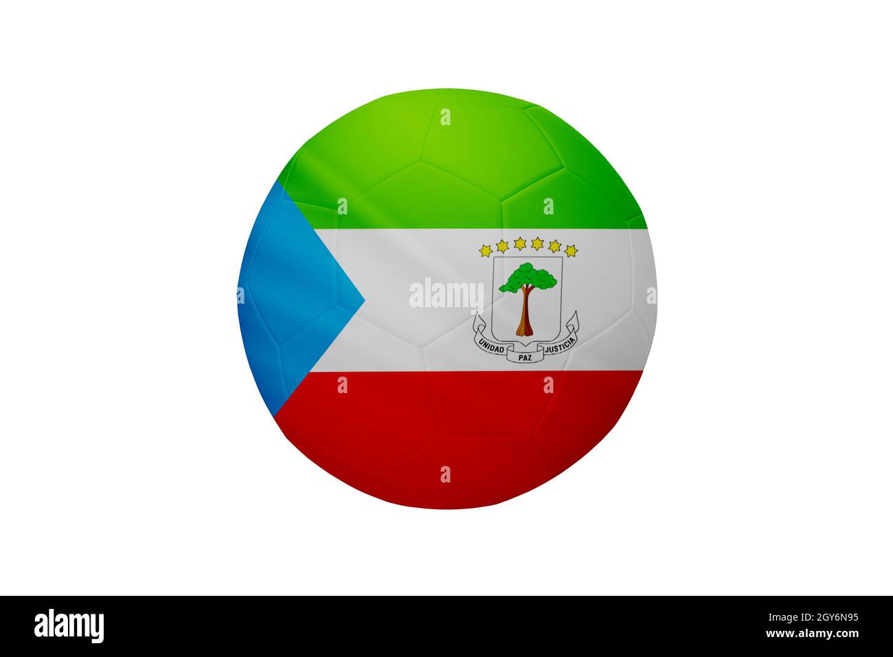 Football in the colors of the Equatorial Guinea flag isolated on white background. In a conceptual championship image supporting Equatorial Guinea. Stock Photo