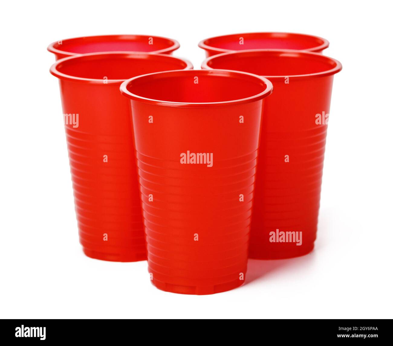 Colored disposable cups for drinks isolated on white Stock Photo