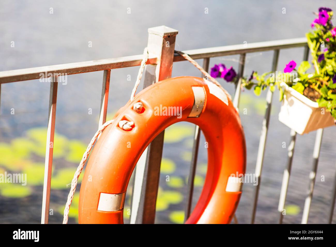 Decorative lifebuoy with the welcome sign. Stock Photo