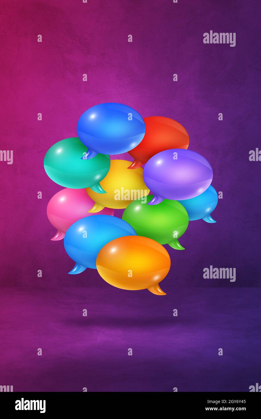 3D multicolor speech bubbles isolated on purple vertical background ...
