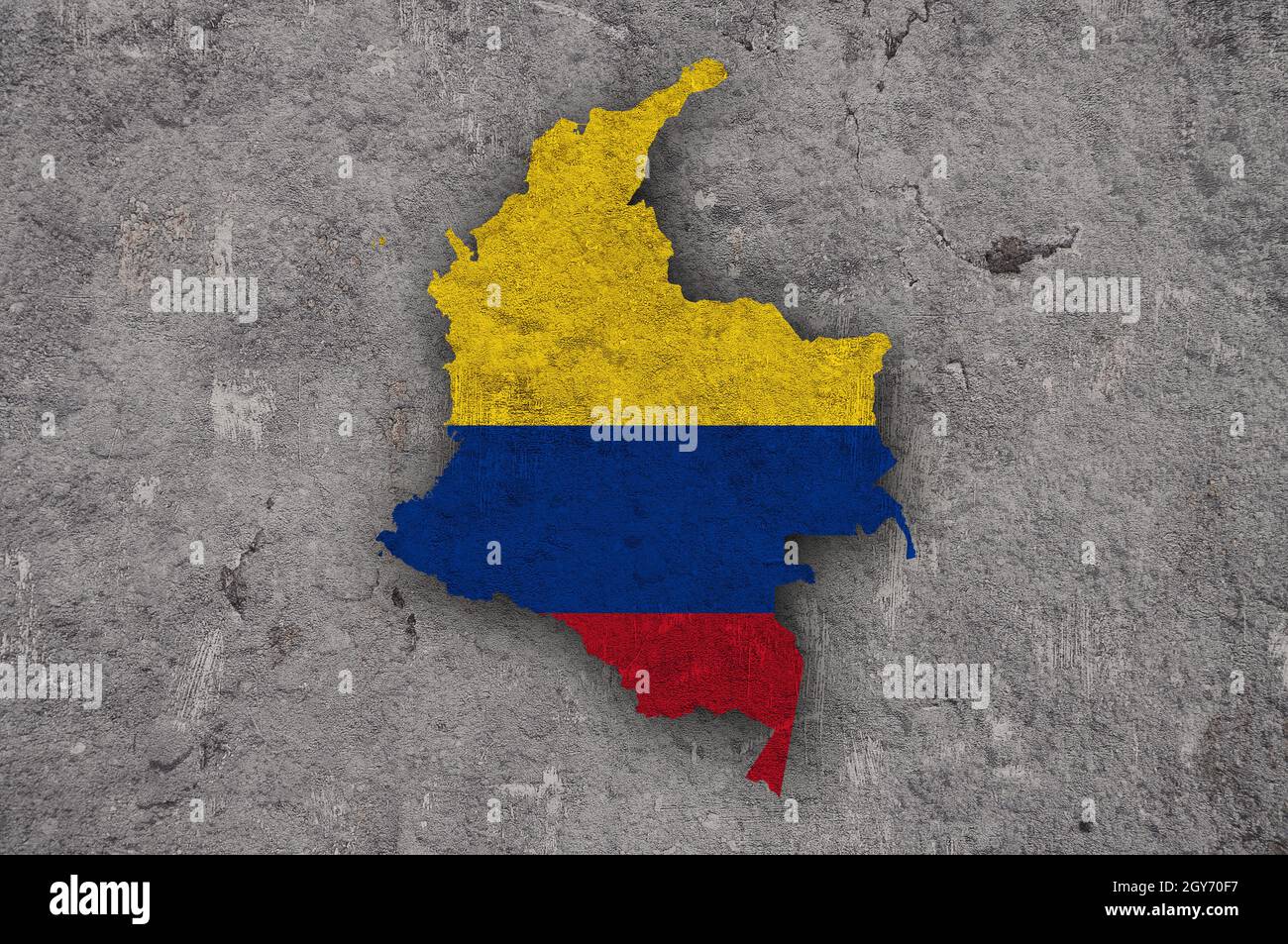Map and flag of Colombia on weathered concrete Stock Photo
