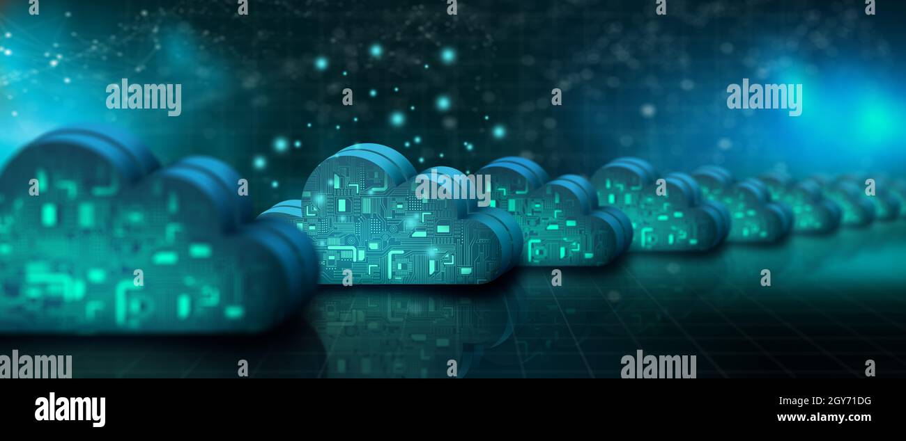 Cloud computing technology internet on data network with technology background. Cloud Service, Cloud Storage Concept. 3D render. Stock Photo