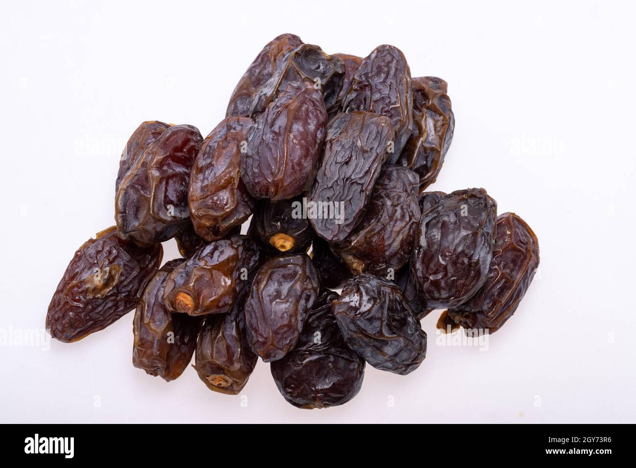 Dried medjoul jumbo dates. Modjoul is one of the noblest variety of dates in the world, often called the king of dates Stock Photo