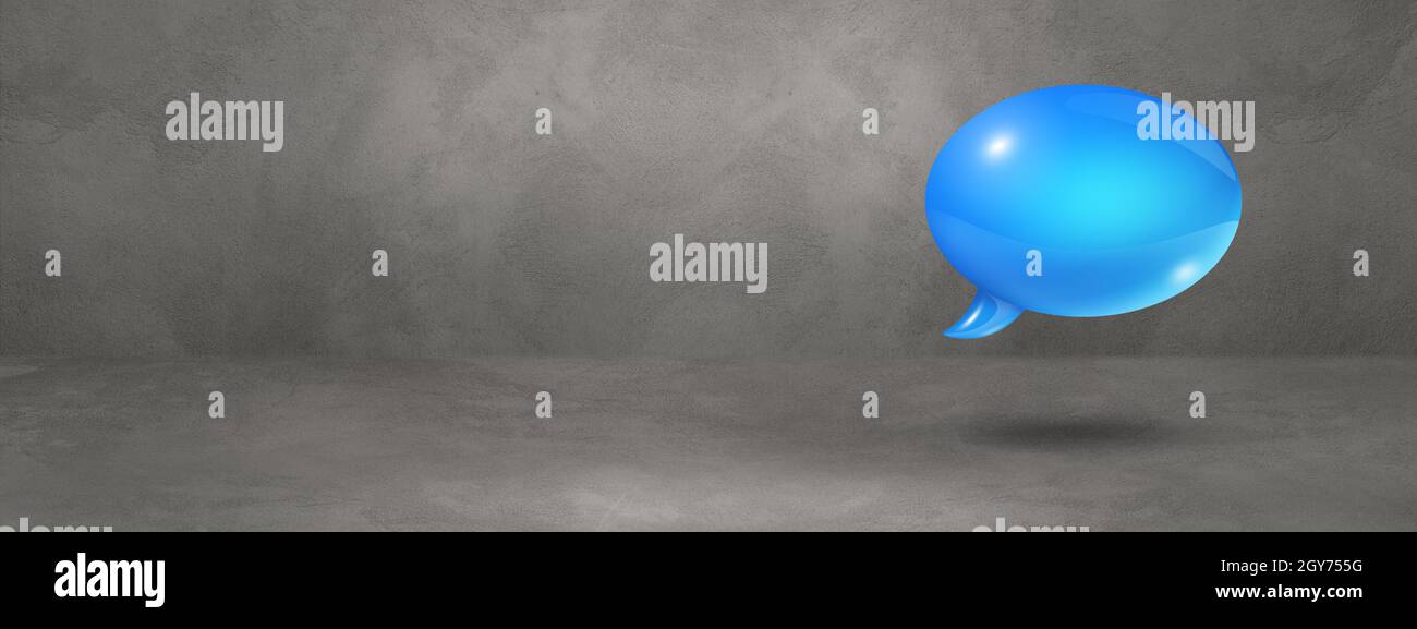 3D blue speech bubble isolated on grey banner background Stock Photo ...