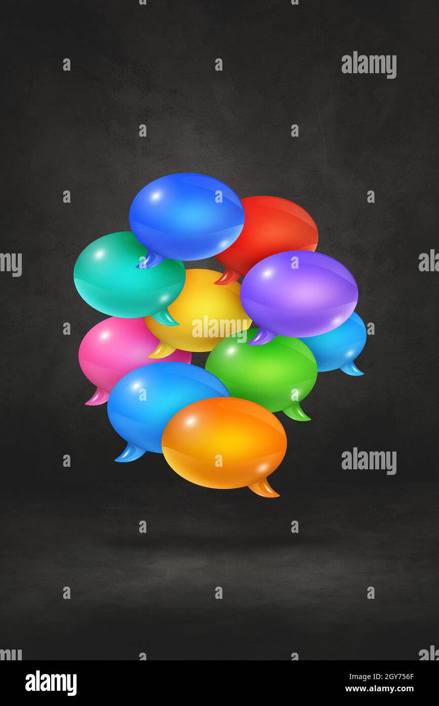 3D multicolor speech bubbles isolated on black vertical background ...