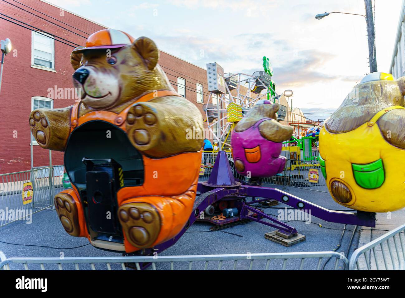 New Holland, PA, USA - September 30, 2021: Kiddie rides for smaller children were at the annual community street fair in the small community in Lancas Stock Photo