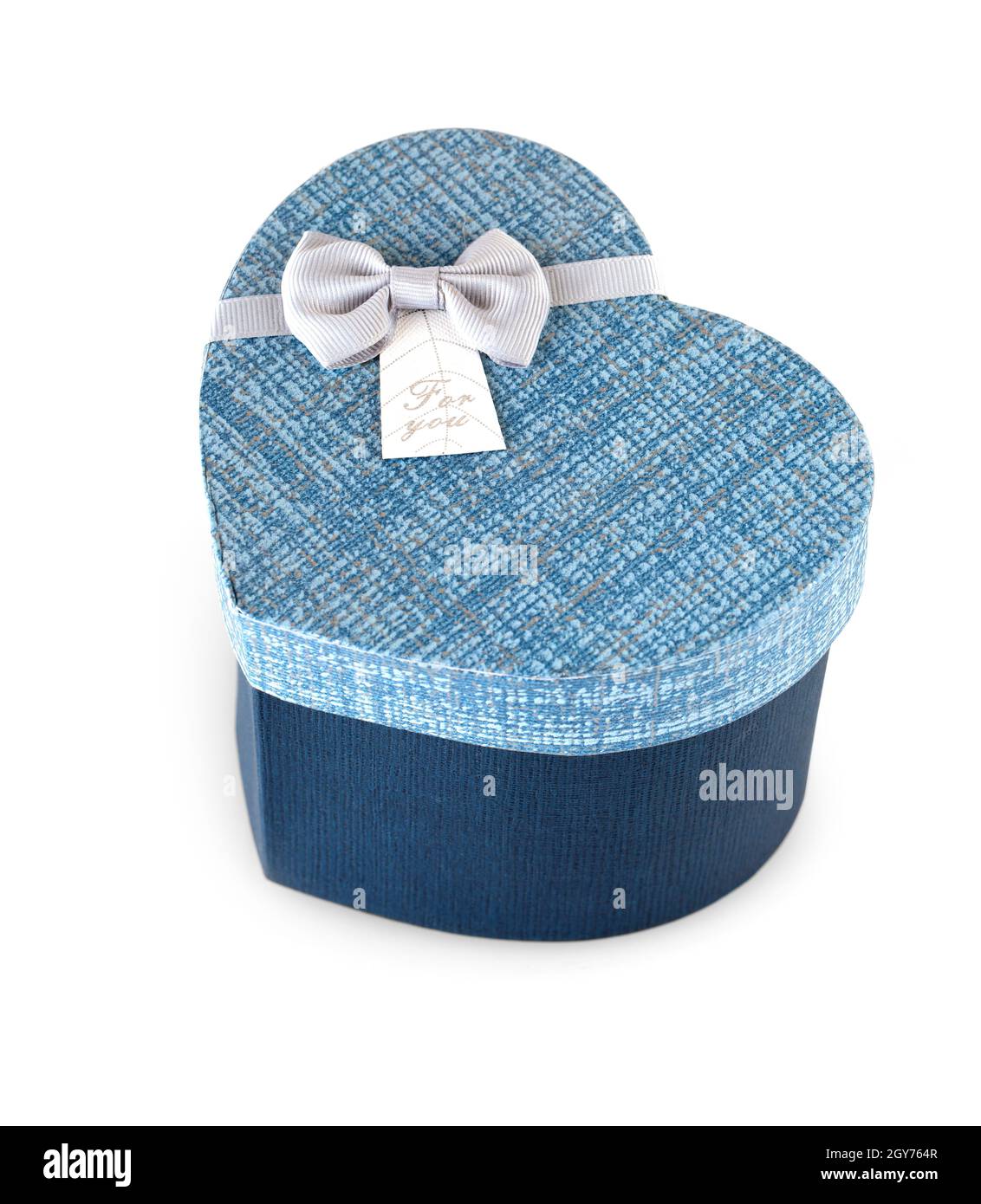 The big blue gift box in the form of a heart isolated Stock Photo