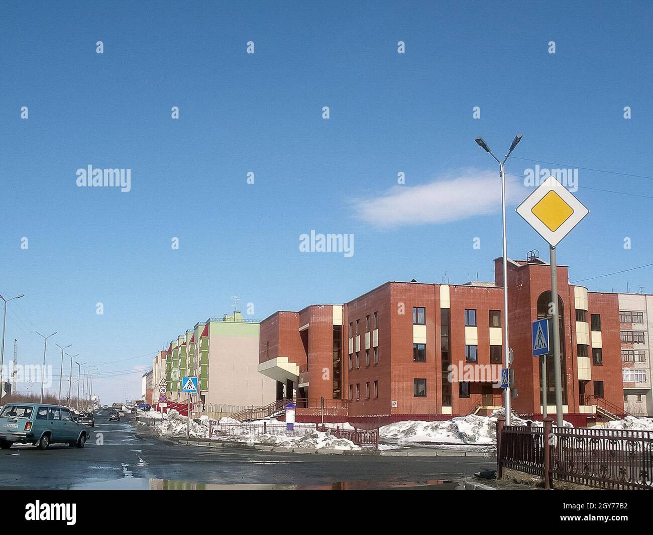 Salekhard, Russia - February 27, 2007: Salekhard city, Two-storey houses in a residential area of the city. Siberia is a Yamal. Stock Photo