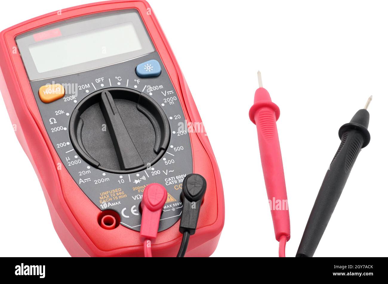 Multimeter for working with electricity on an isolated white background Stock Photo