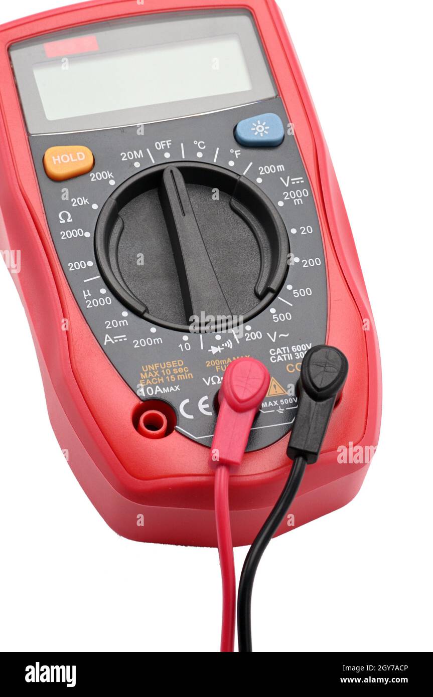 Multimeter for working with electricity on an isolated white background Stock Photo