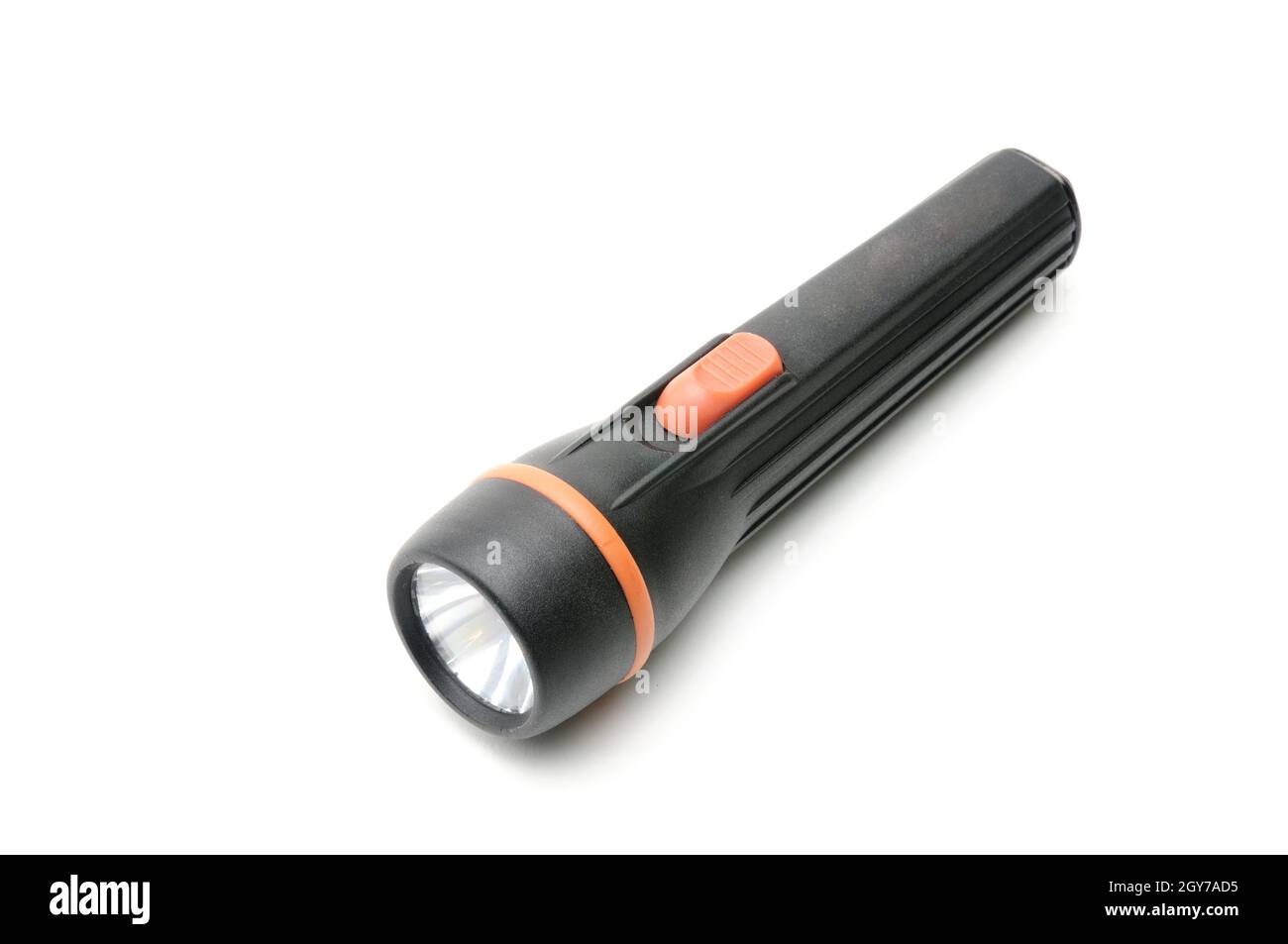 Flashlight in black on an isolated white background Stock Photo