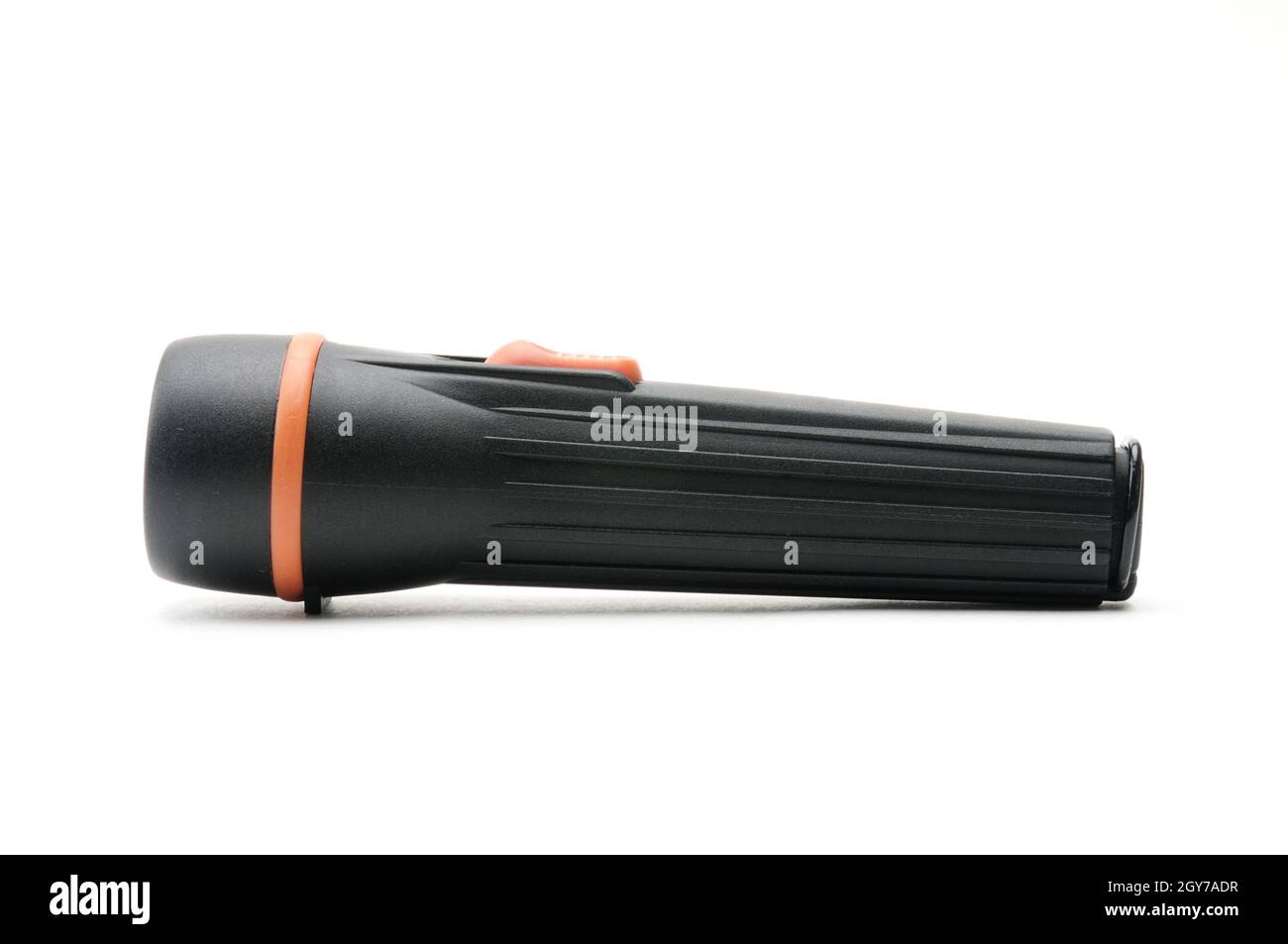 Flashlight in black on an isolated white background Stock Photo - Alamy
