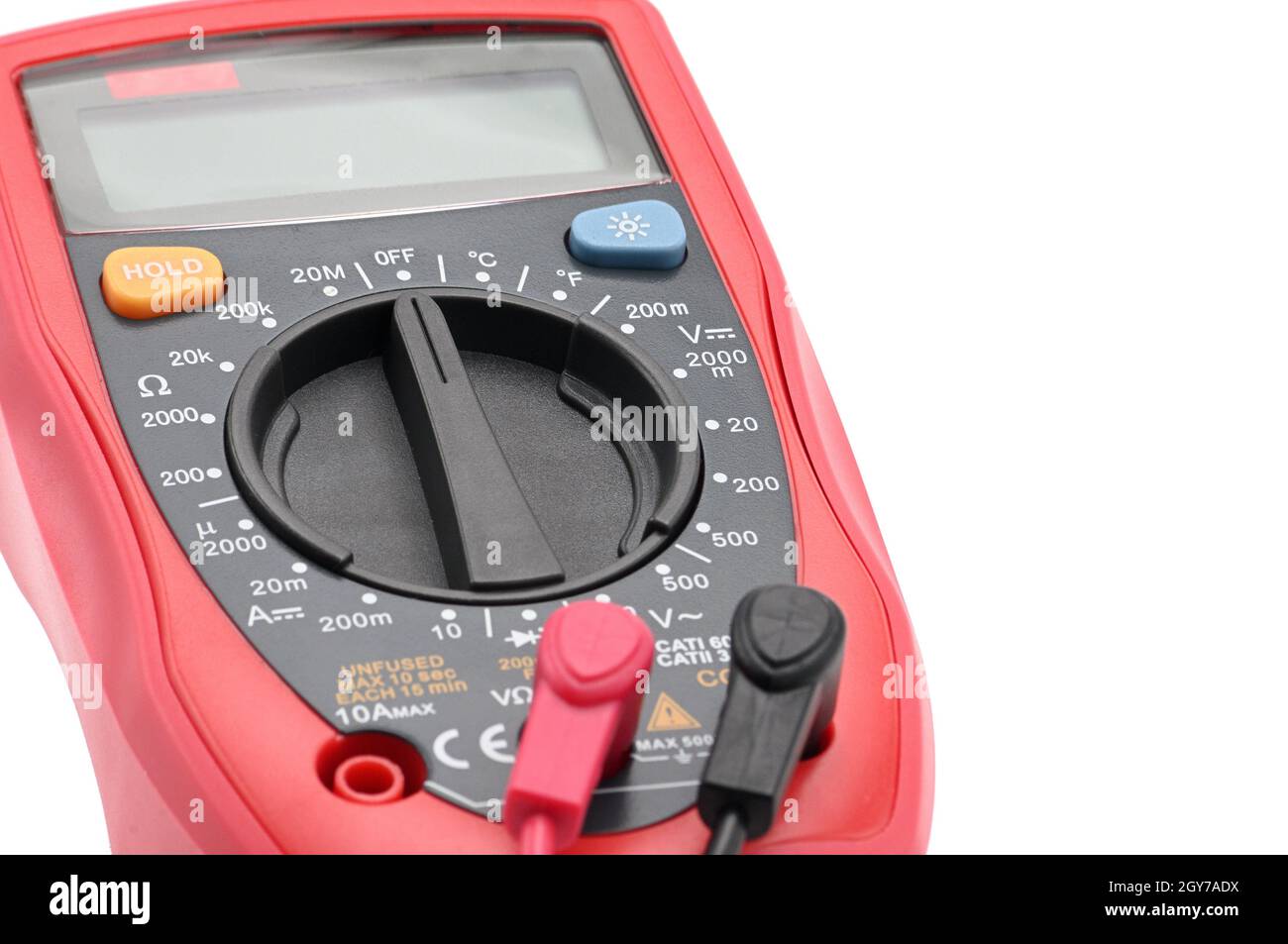 Multimeter for working with electricity on an isolated white background Stock Photo