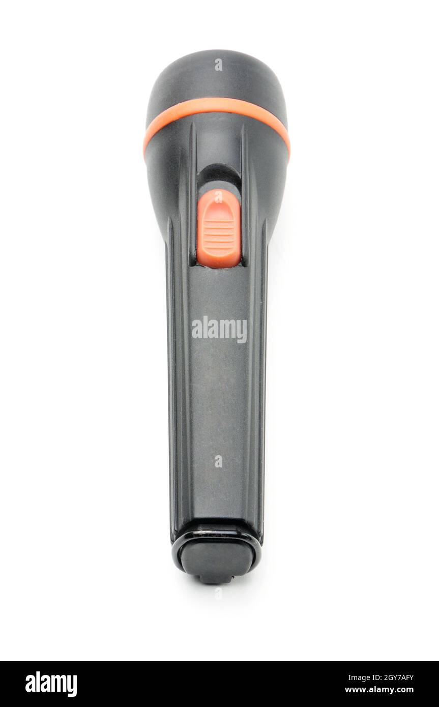 Flashlight in black on an isolated white background Stock Photo