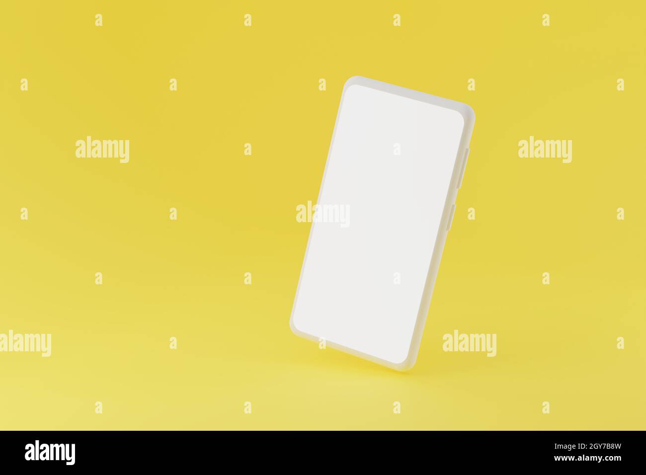 White smartphone mockup on yellow background. 3d mobile phone with ...