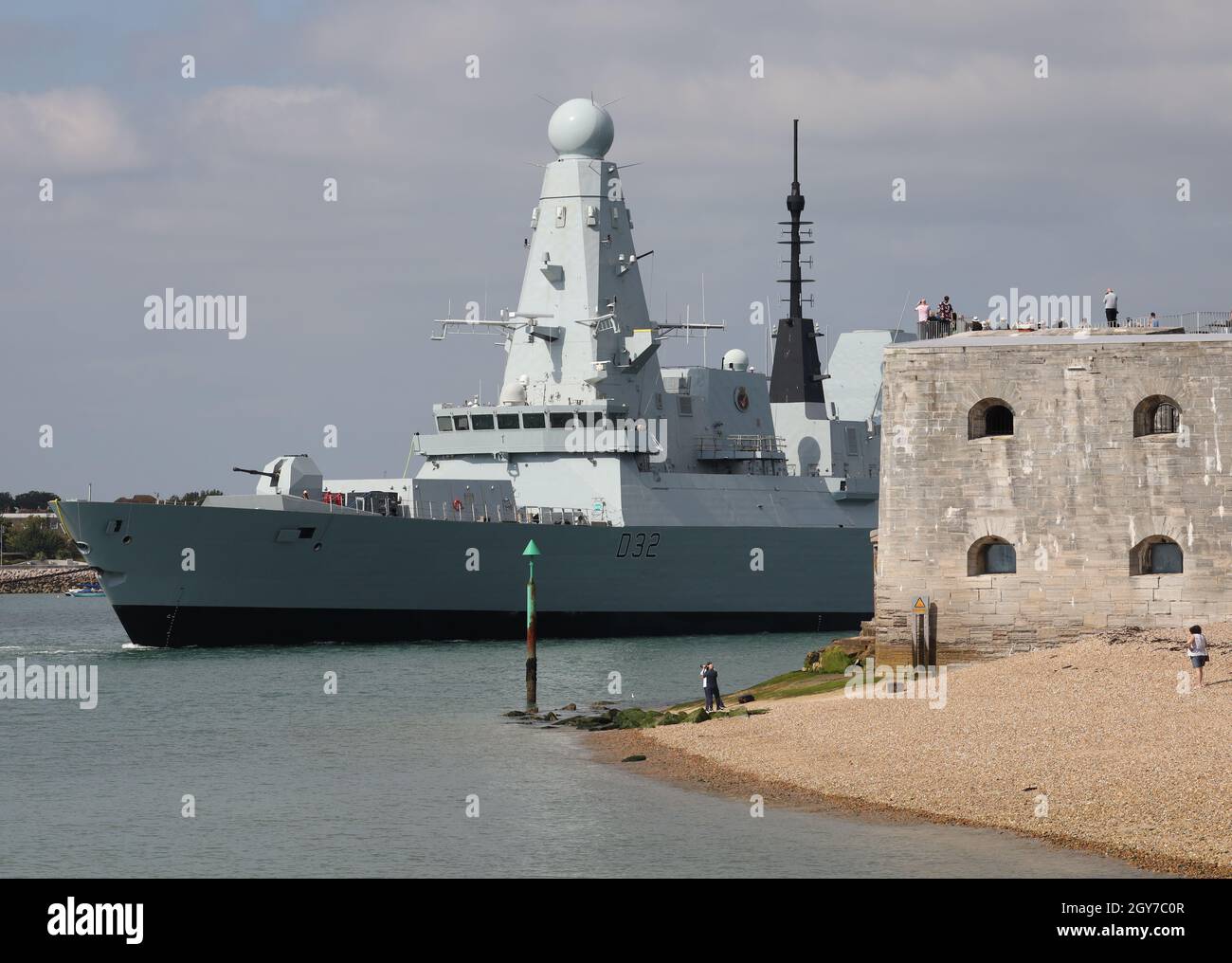 The Royal Navy Type 45 destroyer HMS DARING leaves the Naval Base bound for Liverpool where it will undergo a propulsion upgrade Stock Photo