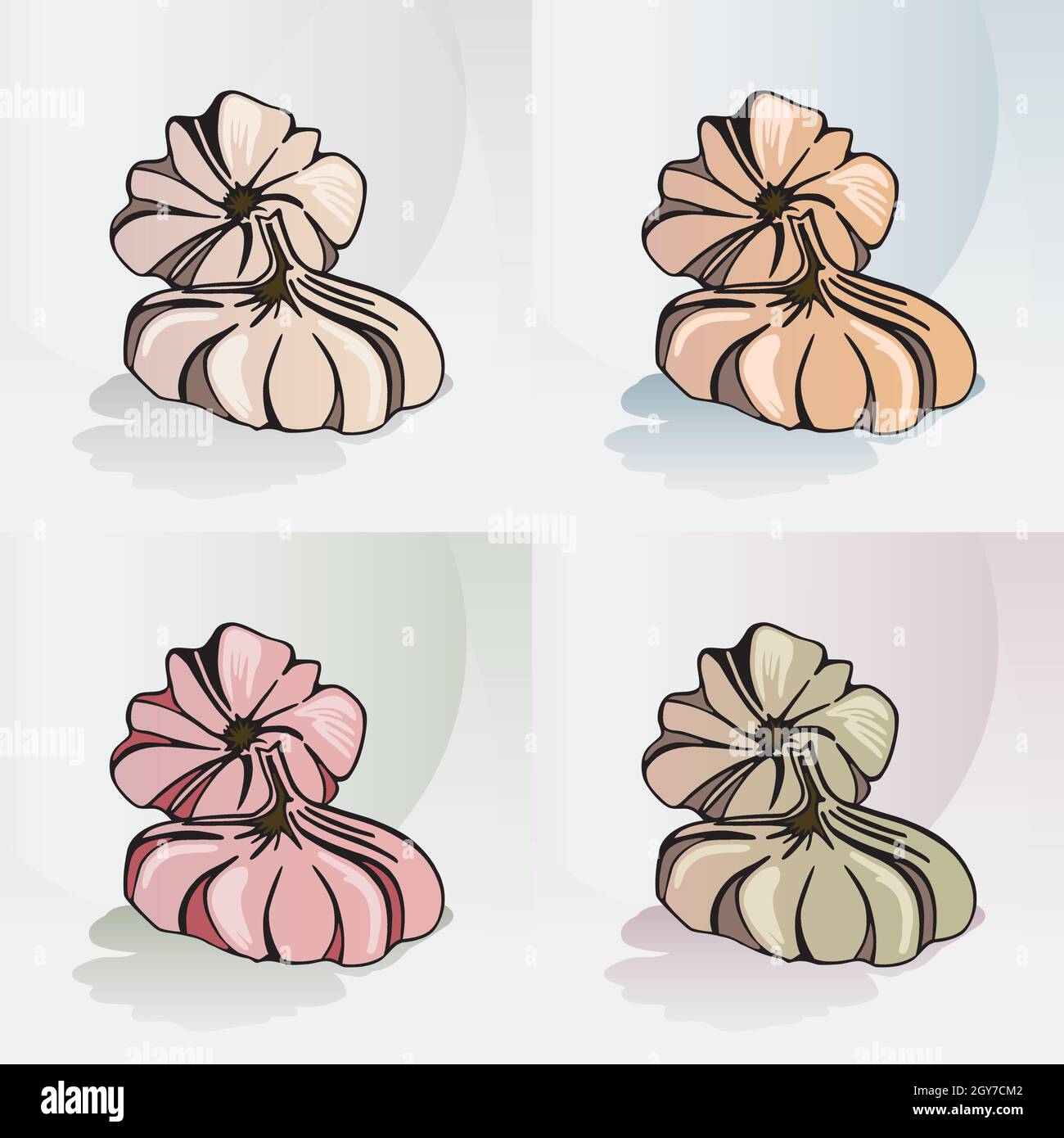 Garlic - Vegetable 4 Original Hand Drawn Illustrations on different Backgrounds - Natural and Healthy Food Icon Stock Vector