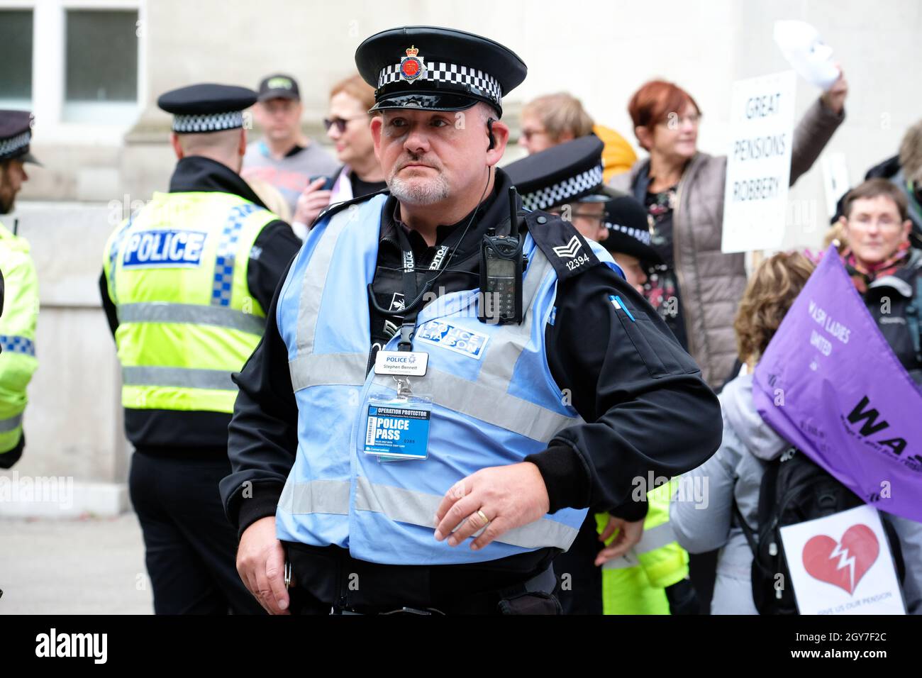 Manchester UK - Police liaison officer on duty at the Conservative Party Conference October 2021 Stock Photo