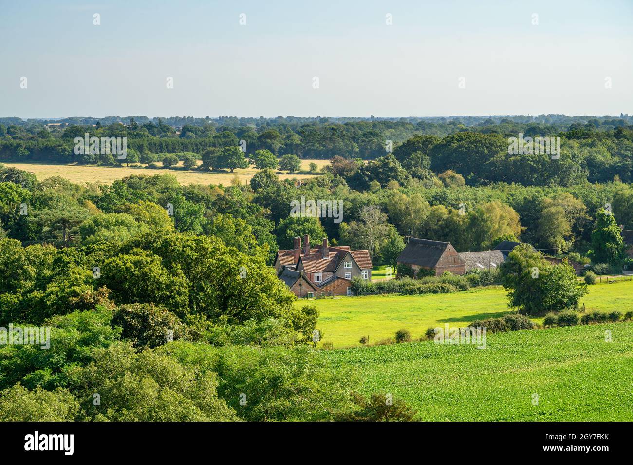 Fantastic views over Norfolk Broads from the top of the tower of St Helen's Church in Ranworth, Norfolk, England. Stock Photo