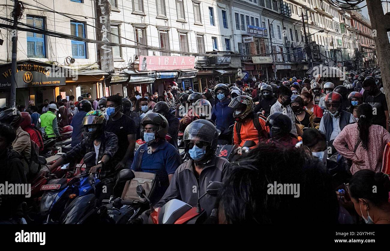 Kathmandu, Bagmati, Nepal. 7th Oct, 2021. Traffic jam of Nepali