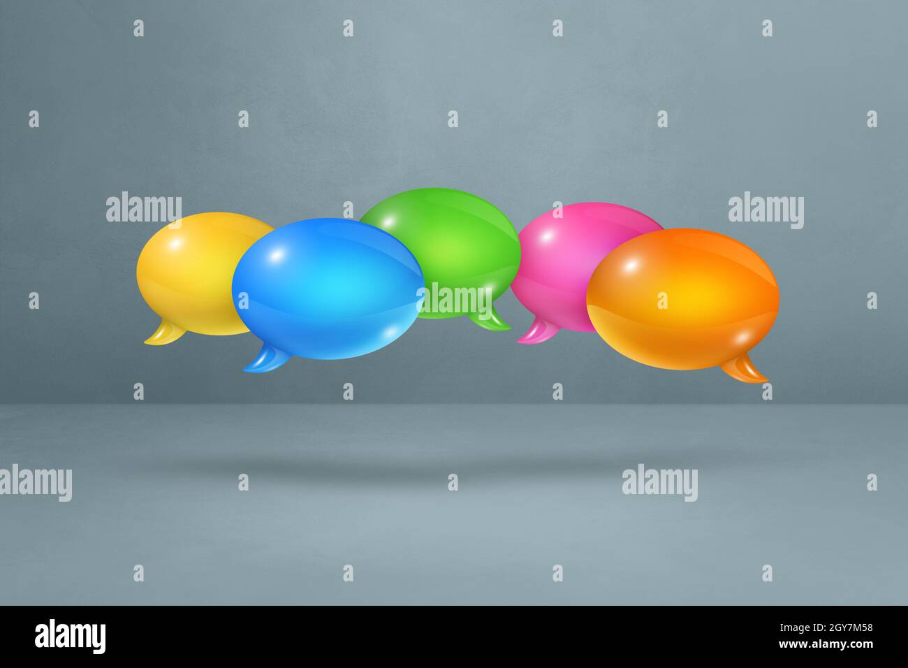 3D multicolor speech bubbles isolated on grey background Stock Photo