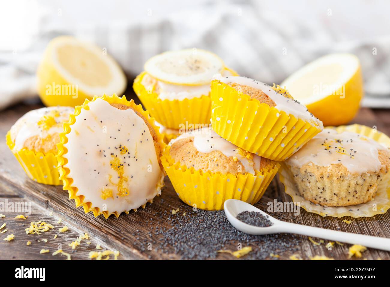 Delicious poppy seed muffins with fresh lemon Stock Photo