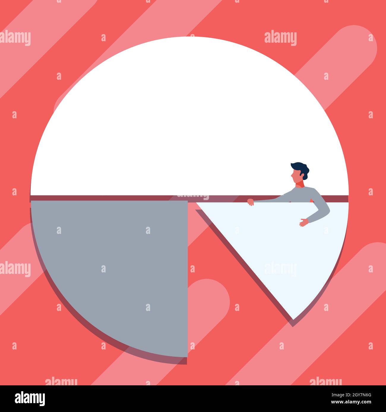 Man Drawing Holding Pie Chart Piece Showing Graph Design. Stock Photo