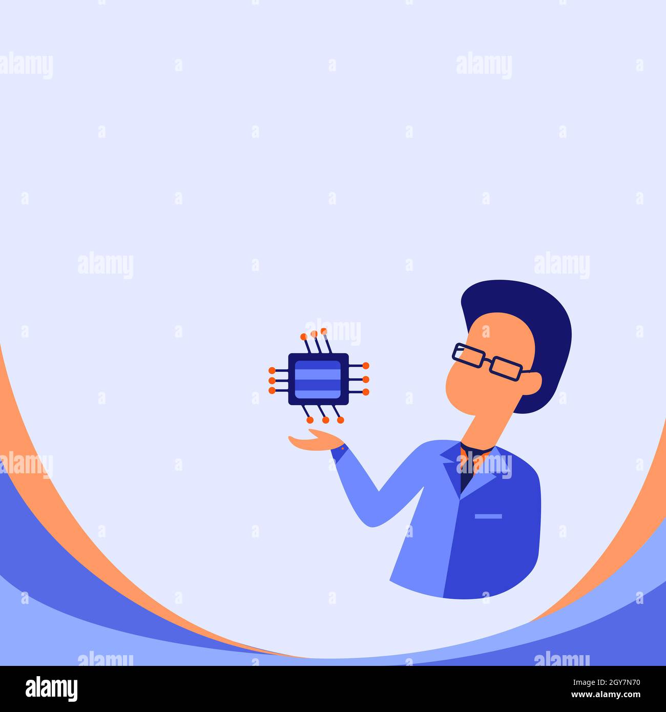 Man Drawing Standing And Holding Computer Microchip Showing New Tech ...