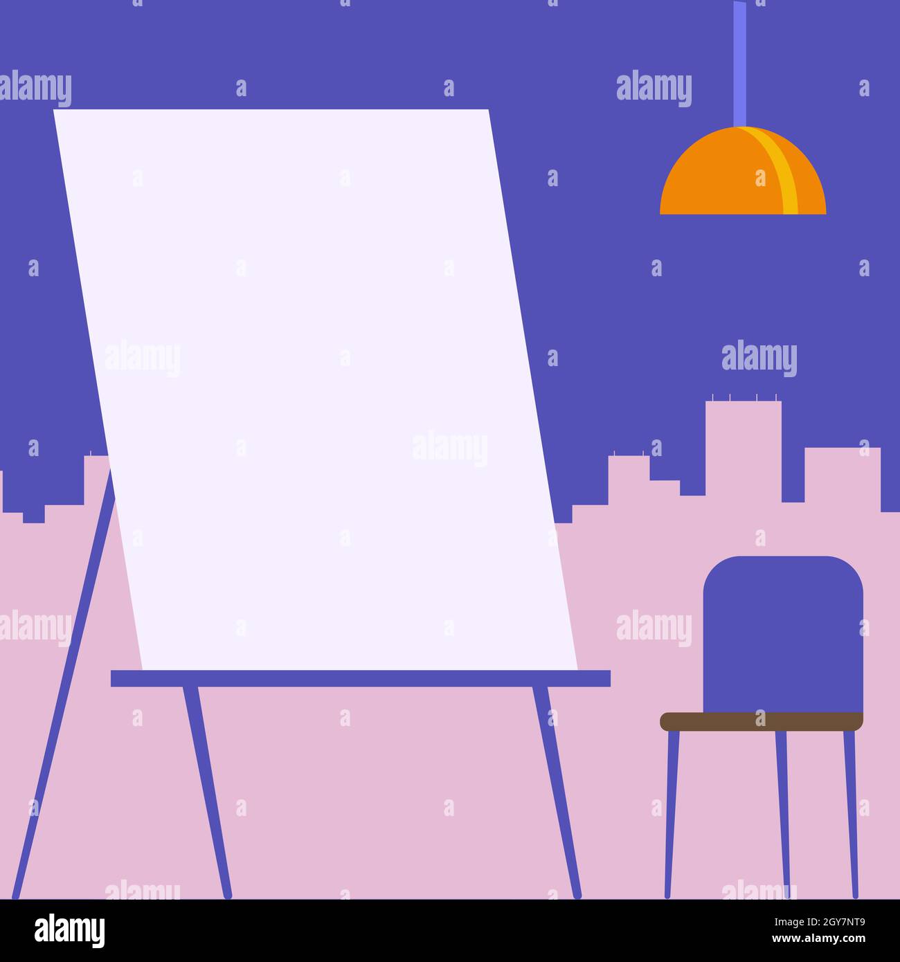 Empty Portrait Artwork Design With Skyscrapers Behind Showing Art ...