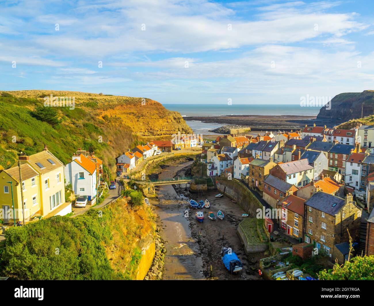 View looking seawards over the harbour of the North Yorkshire Village