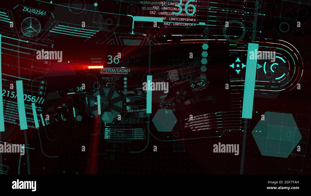 3d illustration - HUD zoom in.Flying through Futuristic technological ...