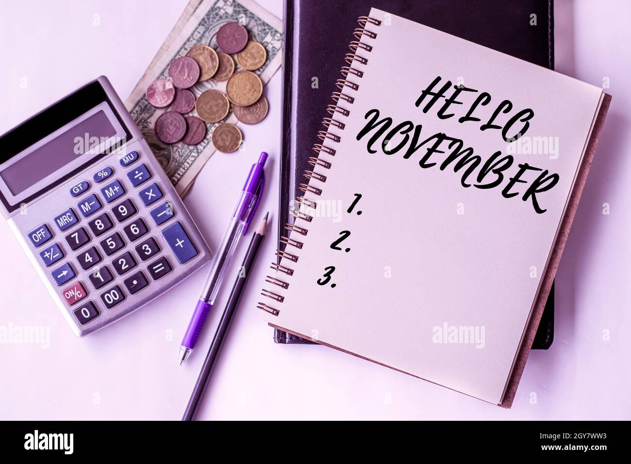 Writing displaying text Hello November, Conceptual photo greeting used when welcoming the eleventh month of the year Inspirational business technology Stock Photo
