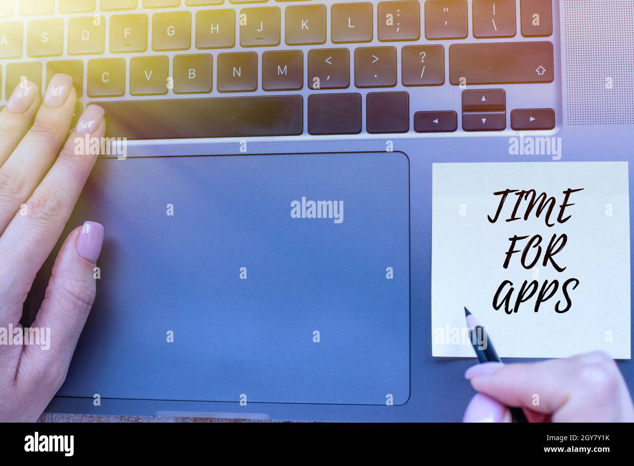 Handwriting text Time For Apps, Word Written on make use of application or services using the technologies Inspirational business technology concept w Stock Photo