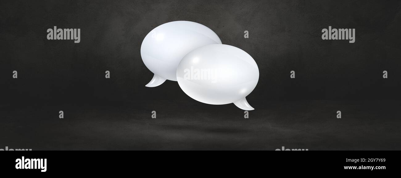 3D white speech bubbles isolated on black banner background Stock Photo