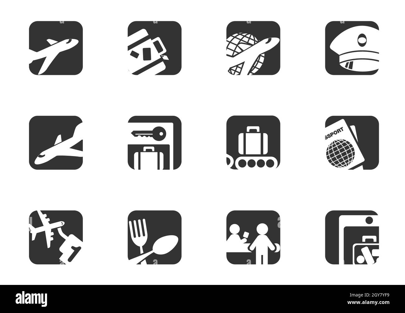 Airport and air carrier services icons set for user interface design Stock Photo