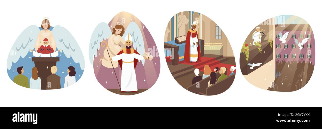 Religion, christianity, holiday set concept. Collection of men catholic ...