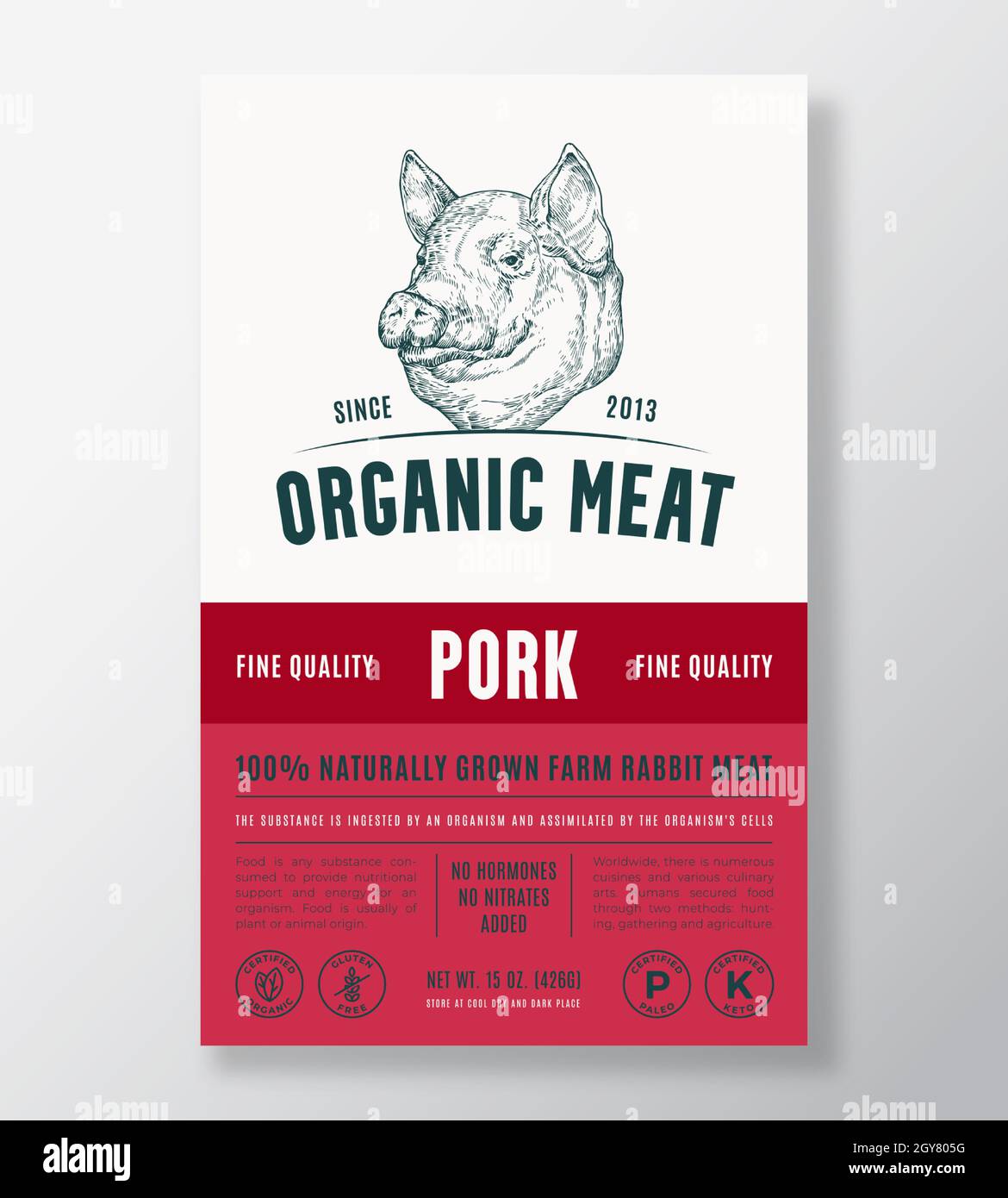 Organic Meat Abstract Vector Packaging Design or Label Template. Farm