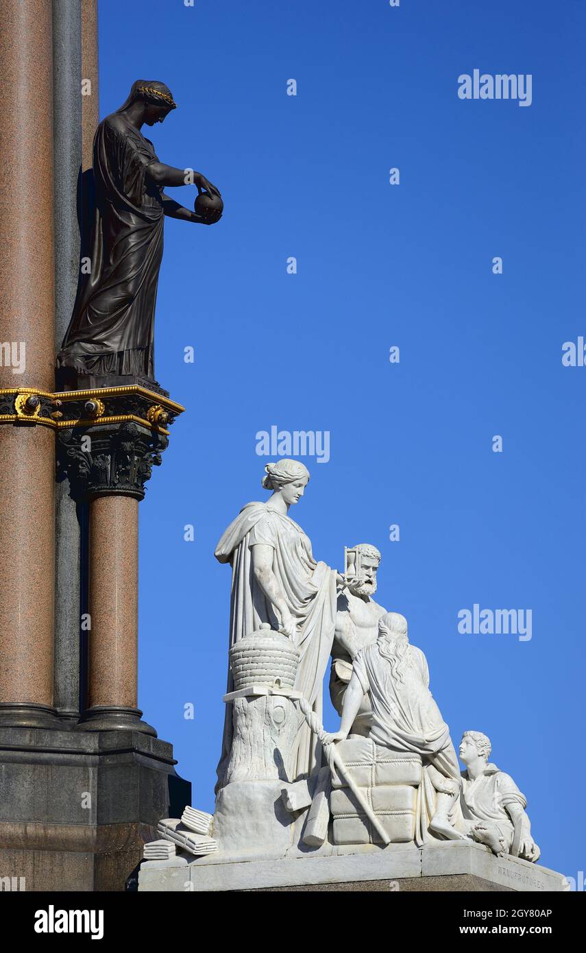 London, England, UK. Albert Memorial (1872: George Gilbert Scott) in Kensington Gardens. Allegorical statue representing Manufacturers Stock Photo
