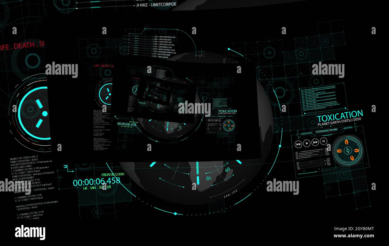 3d illustration - HUD zoom in.Flying through Futuristic technological ...