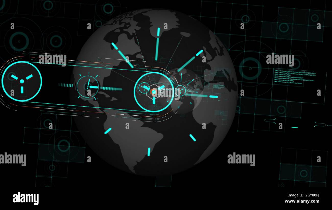 3d illustration - HUD zoom in.Flying through Futuristic technological ...