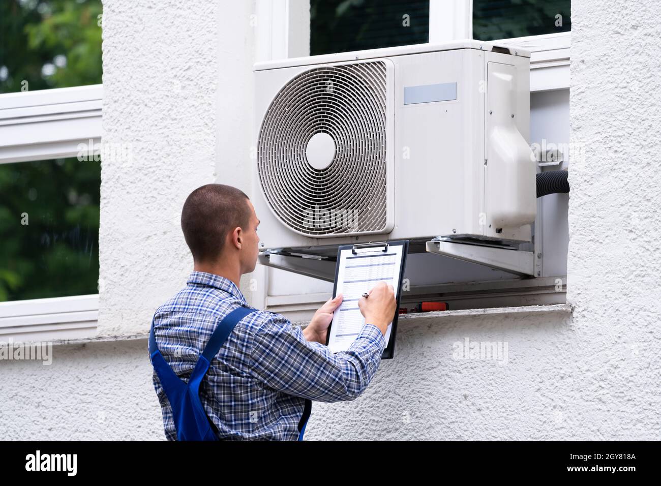 Air Condition Appliance Compressor Inspection Check Outside Stock Photo ...