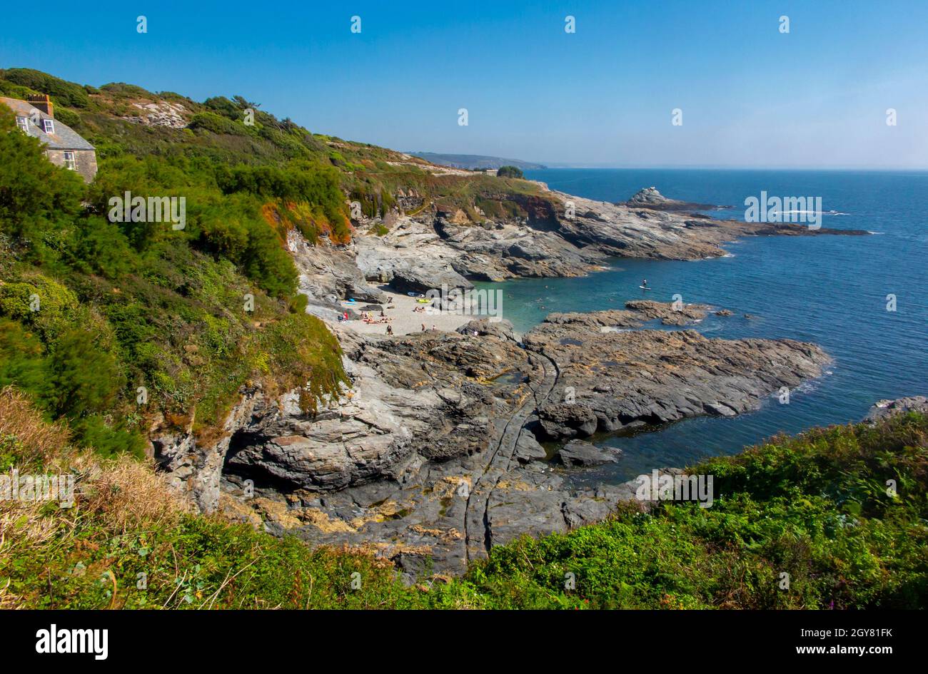 View of Prussia Cove near Perranuthnoe on the South West Coast Path in south Cornwall England UK. Stock Photo