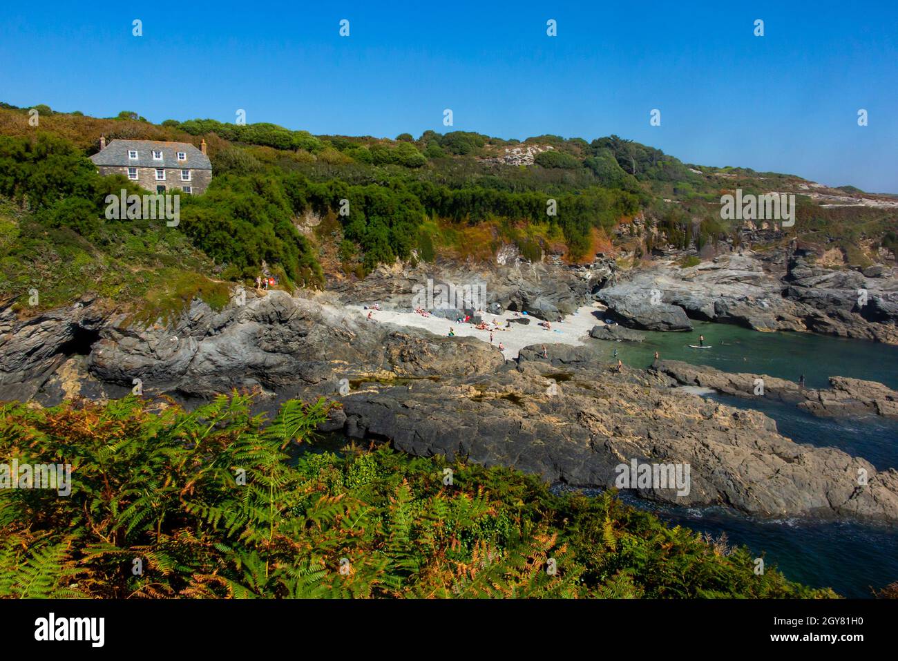 View of Prussia Cove near Perranuthnoe on the South West Coast Path in south Cornwall England UK. Stock Photo
