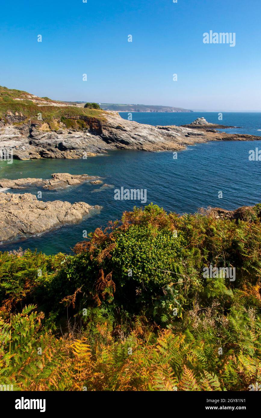 View of Prussia Cove near Perranuthnoe on the South West Coast Path in south Cornwall England UK. Stock Photo