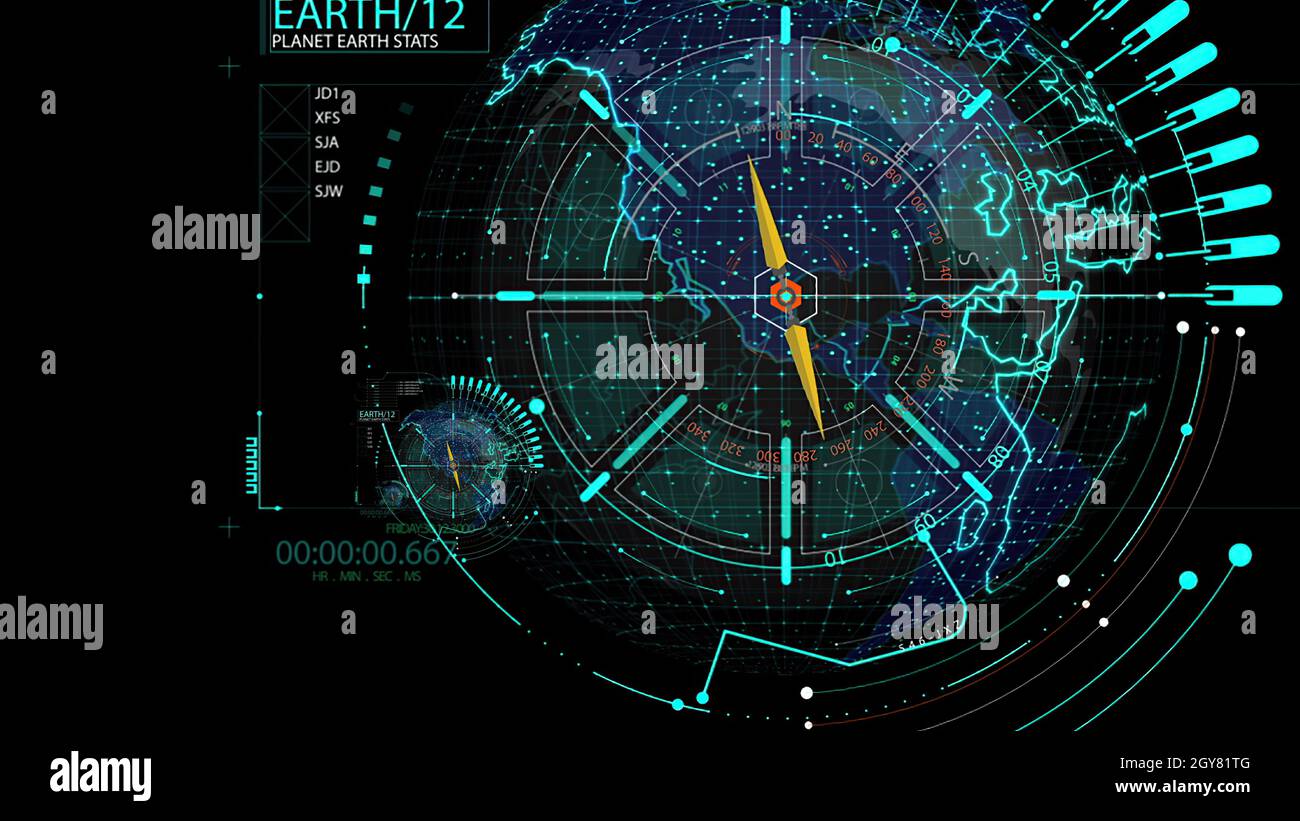 3d illustration - HUD zoom in.Flying through Futuristic technological ...